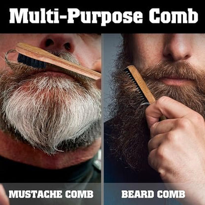 Vtuna 2-in-1 Beard Comb & Brush – Handcrafted Wood, Horn & Cow Tail Hair for Men – Gift Box Included