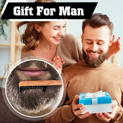 Vtuna 2-in-1 Beard Comb & Brush – Handcrafted Wood, Horn & Cow Tail Hair for Men – Gift Box Included