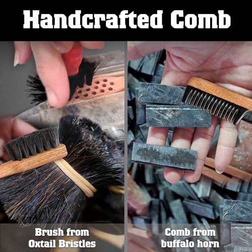 Vtuna 2-in-1 Beard Comb & Brush – Handcrafted Wood, Horn & Cow Tail Hair for Men – Gift Box Included - görsel 4