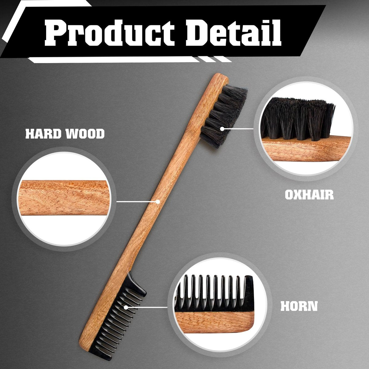 Vtuna 2-in-1 Beard Comb & Brush – Handcrafted Wood, Horn & Cow Tail Hair for Men – Gift Box Included - görsel 9