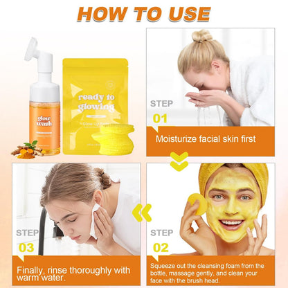Tbexem Turmeric Face Wash + Turmeric Cleansing Pads – 100% Natural, Reduce Blemishes & Dark Areas, Daily Cleansing, Gentle Skin Care (1 Set) Avelisse