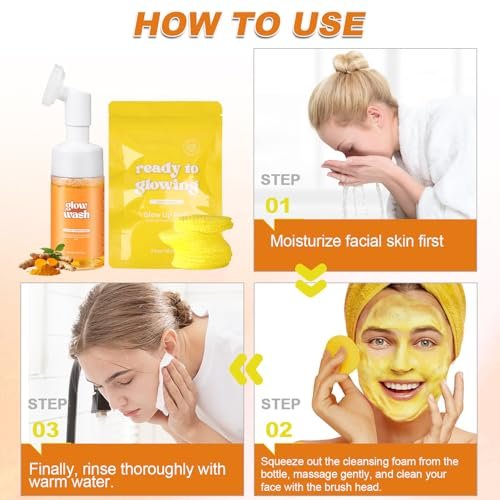 Tbexem Turmeric Face Wash + Turmeric Cleansing Pads – 100% Natural, Reduce Blemishes & Dark Areas, Daily Cleansing, Gentle Skin Care (1 Set) Avelisse