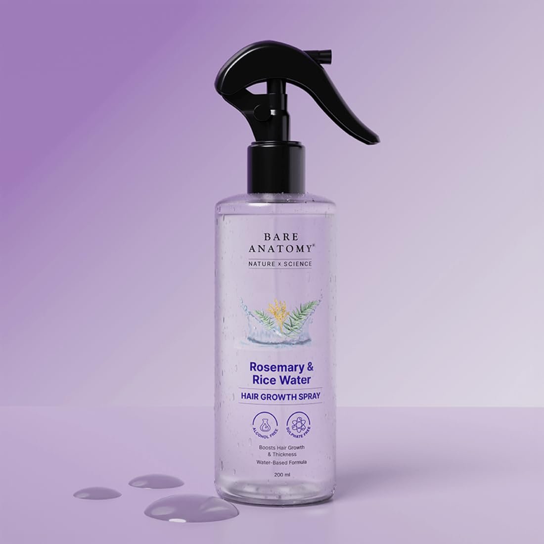 Bare Anatomy Nature x Science Rosemary Water Spray for Hair Growth & Hair Thickness with Rice Water | 100% Natural Extract | Soft & Smooth Hair | Controls Hairfall | Non-Greasy & Fast Absorbing | 200ml - görsel 15