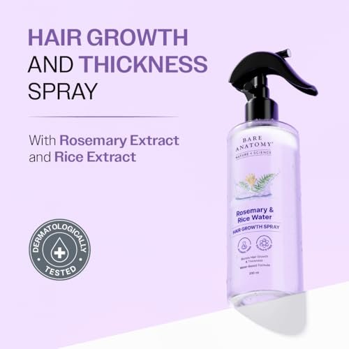 Bare Anatomy Nature x Science Rosemary Water Spray for Hair Growth & Hair Thickness with Rice Water | 100% Natural Extract | Soft & Smooth Hair | Controls Hairfall | Non-Greasy & Fast Absorbing | 200ml - görsel 4