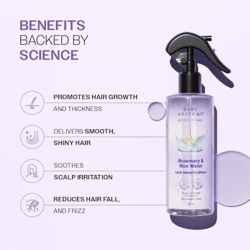 Bare Anatomy Nature x Science Rosemary Water Spray for Hair Growth & Hair Thickness with Rice Water | 100% Natural Extract | Soft & Smooth Hair | Controls Hairfall | Non-Greasy & Fast Absorbing | 200ml - görsel 6