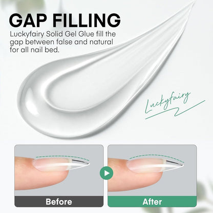Luckyfairy 40ml Super Strong Nail Glue - Soft Solid Gel for Press Ons & Acrylics, Mess Free, Lamp Curing Needed, Durable & Long-Lasting