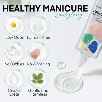 Luckyfairy Nail Glue Gel for Nail Tips - Super Strong Solid Gel UV Cured Needed, 15ml Soak Off Soft Adhesive Bonding for Acrylic Nails, Nail Extension Fake Nails