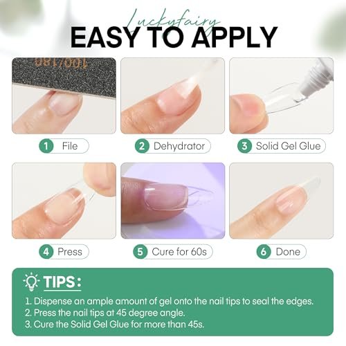 Luckyfairy Nail Glue Gel for Nail Tips - Super Strong Solid Gel UV Cured Needed, 15ml Soak Off Soft Adhesive Bonding for Acrylic Nails, Nail Extension Fake Nails - görsel 16