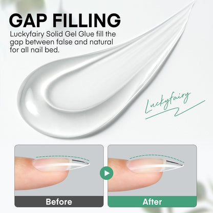 Luckyfairy Nail Glue Gel for Nail Tips - Super Strong Solid Gel UV Cured Needed, 15ml Soak Off Soft Adhesive Bonding for Acrylic Nails, Nail Extension Fake Nails