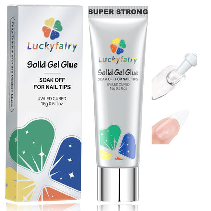 Luckyfairy Nail Glue Gel for Nail Tips - Super Strong Solid Gel UV Cured Needed, 15ml Soak Off Soft Adhesive Bonding for Acrylic Nails, Nail Extension Fake Nails