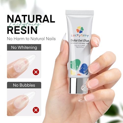Luckyfairy Nail Glue Gel for Nail Tips - Super Strong Solid Gel UV Cured Needed, 15ml Soak Off Soft Adhesive Bonding for Acrylic Nails, Nail Extension Fake Nails - görsel 10