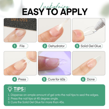 Luckyfairy Nail Glue Gel for Nail Tips - Super Strong Solid Gel UV Cured Needed, 15ml Soak Off Soft Adhesive Bonding for Acrylic Nails, Nail Extension Fake Nails