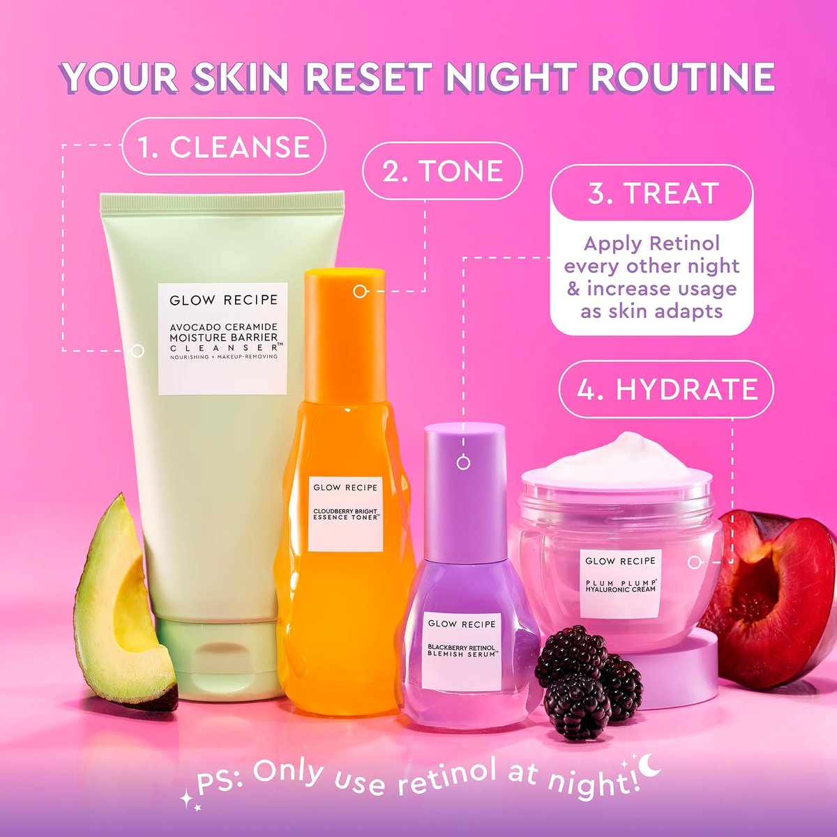 Glow Recipe Gentle Blackberry Retinol Night Serum for Sensitive Skin - Triple Retinoids + Glycerin, Clarifying Blemishes, Smooths Fine Lines, 1 Fl Oz Avelisse