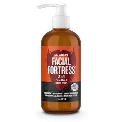 Facial Fortress Dr. Eddie's 3 In 1 Face, Hair, & Beard Wash - Beard Dandruff Shampoo For Men, Beard Cleanser, Face Wash, Beard Care, Face Soap With Pyrithione Zinc - 8 Fl Oz (Pack Of 1) Avelisse