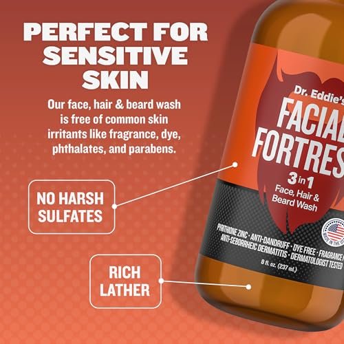 Facial Fortress Dr. Eddie's 3 In 1 Face, Hair, & Beard Wash - Beard Dandruff Shampoo For Men, Beard Cleanser, Face Wash, Beard Care, Face Soap With Pyrithione Zinc - 8 Fl Oz (Pack Of 1) Avelisse