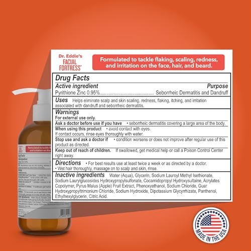 Facial Fortress Dr. Eddie's 3 In 1 Face, Hair, & Beard Wash - Beard Dandruff Shampoo For Men, Beard Cleanser, Face Wash, Beard Care, Face Soap With Pyrithione Zinc - 8 Fl Oz (Pack Of 1) Avelisse