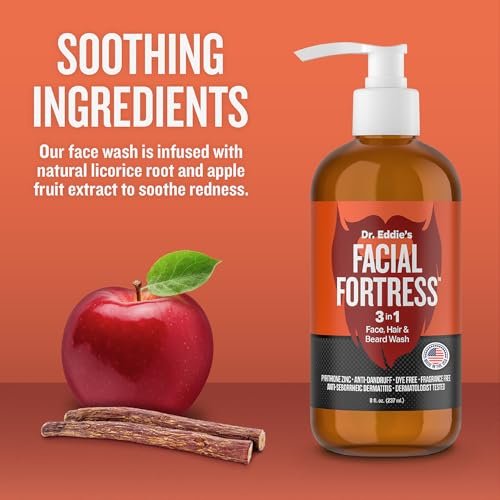 Facial Fortress Dr. Eddie's 3 In 1 Face, Hair, & Beard Wash - Beard Dandruff Shampoo For Men, Beard Cleanser, Face Wash, Beard Care, Face Soap With Pyrithione Zinc - 8 Fl Oz (Pack Of 1) Avelisse