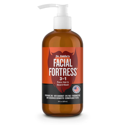 Facial Fortress Dr. Eddie's 3 In 1 Face, Hair, & Beard Wash - Beard Dandruff Shampoo For Men, Beard Cleanser, Face Wash, Beard Care, Face Soap With Pyrithione Zinc - 8 Fl Oz (Pack Of 1) Avelisse