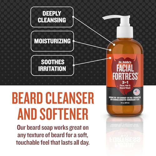 Facial Fortress Dr. Eddie's 3 In 1 Face, Hair, & Beard Wash - Beard Dandruff Shampoo For Men, Beard Cleanser, Face Wash, Beard Care, Face Soap With Pyrithione Zinc - 8 Fl Oz (Pack Of 1) Avelisse