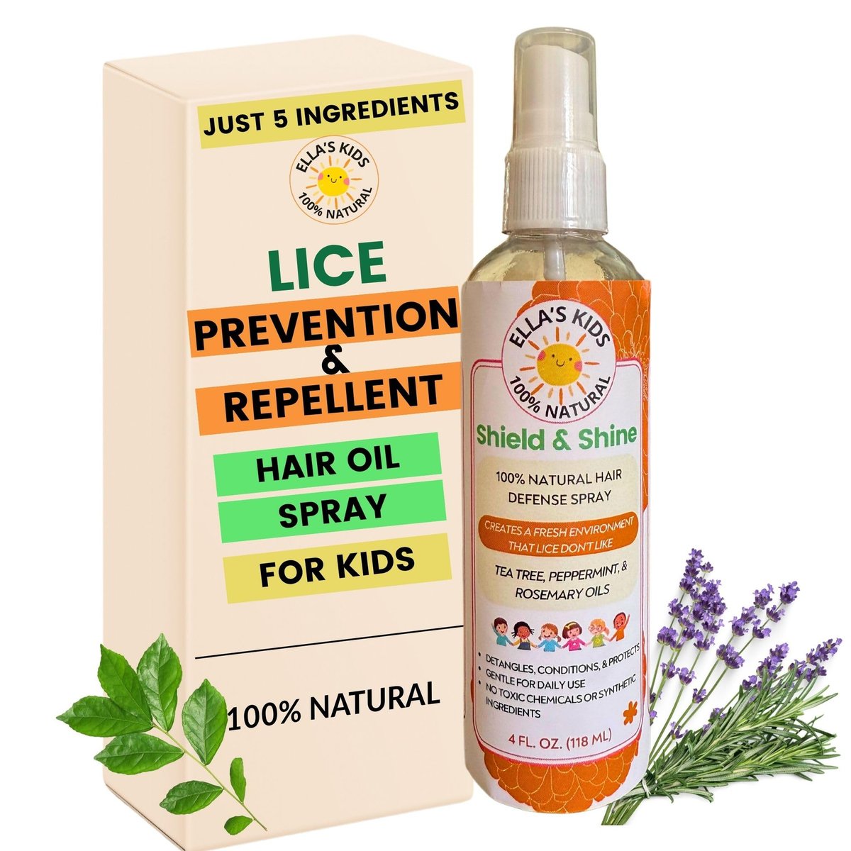 Natural Lice Prevention and Repellent Hair Oil Spray for Kids Hair – Essential Oils, Detangles and Conditions, Only 5 Oil Ingredients - Tea Tree, Rosemary, and Lavender Oils by Ella’s Kids Avelisse