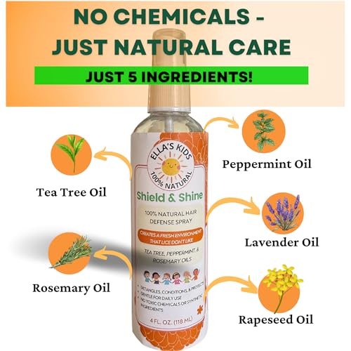 Natural Lice Prevention and Repellent Hair Oil Spray for Kids Hair – Essential Oils, Detangles and Conditions, Only 5 Oil Ingredients - Tea Tree, Rosemary, and Lavender Oils by Ella’s Kids Avelisse
