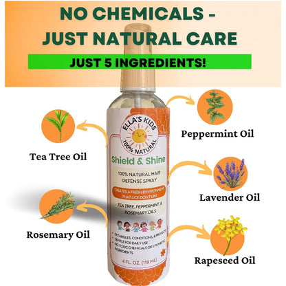 Natural Lice Prevention and Repellent Hair Oil Spray for Kids Hair – Essential Oils, Detangles and Conditions, Only 5 Oil Ingredients - Tea Tree, Rosemary, and Lavender Oils by Ella’s Kids Avelisse