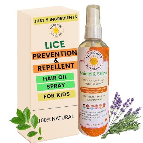 Natural Lice Prevention and Repellent Hair Oil Spray for Kids Hair – Essential Oils, Detangles and Conditions, Only 5 Oil Ingredients - Tea Tree, Rosemary, and Lavender Oils by Ella’s Kids Avelisse