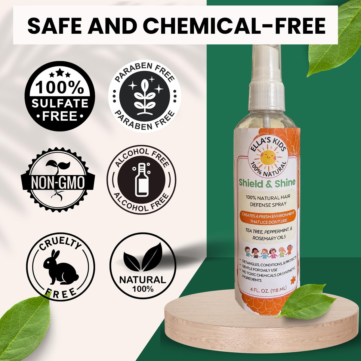 Natural Lice Prevention and Repellent Hair Oil Spray for Kids Hair – Essential Oils, Detangles and Conditions, Only 5 Oil Ingredients - Tea Tree, Rosemary, and Lavender Oils by Ella’s Kids Avelisse