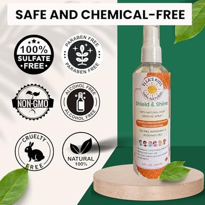 Natural Lice Prevention and Repellent Hair Oil Spray for Kids Hair – Essential Oils, Detangles and Conditions, Only 5 Oil Ingredients - Tea Tree, Rosemary, and Lavender Oils by Ella’s Kids Avelisse