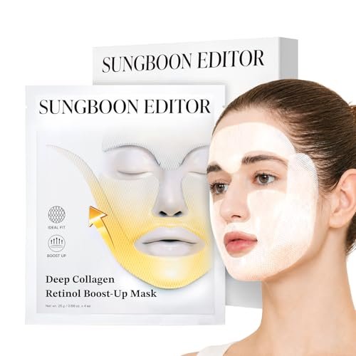 SUNGBOON EDITOR Deep Collagen Retinol Tension Boost Up Mask – Firming Face & Neck Mask with Retinol & Volufiline, Korean Skincare, 25g x 4ea Avelisse