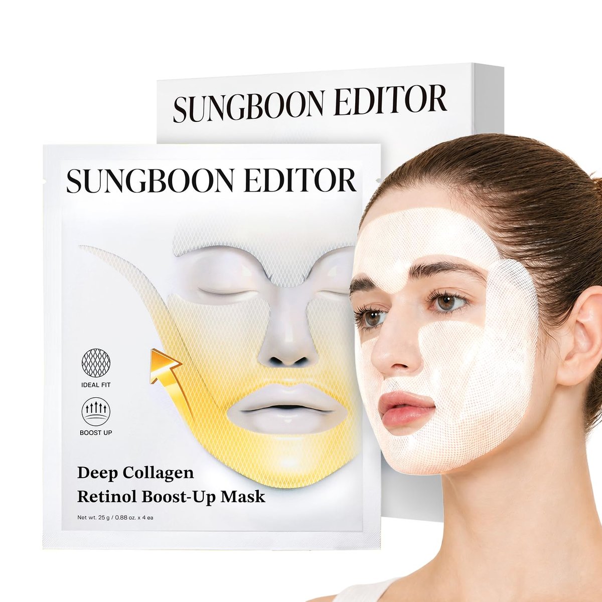 SUNGBOON EDITOR Deep Collagen Retinol Tension Boost Up Mask – Firming Face & Neck Mask with Retinol & Volufiline, Korean Skincare, 25g x 4ea Avelisse