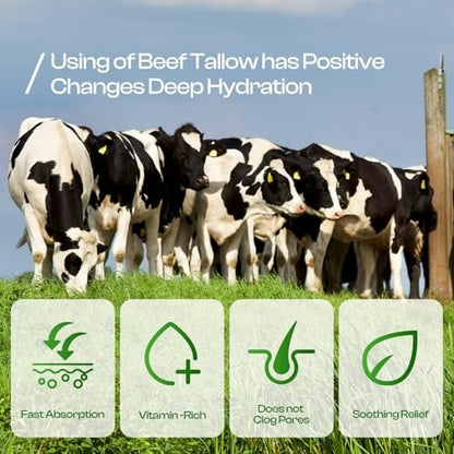 SADOWAY Beef Tallow for Skin: Handmade Organic Grass-Fed Whipped Beef Tallow & Honey Balm Face Moisturizer for Dry Skin