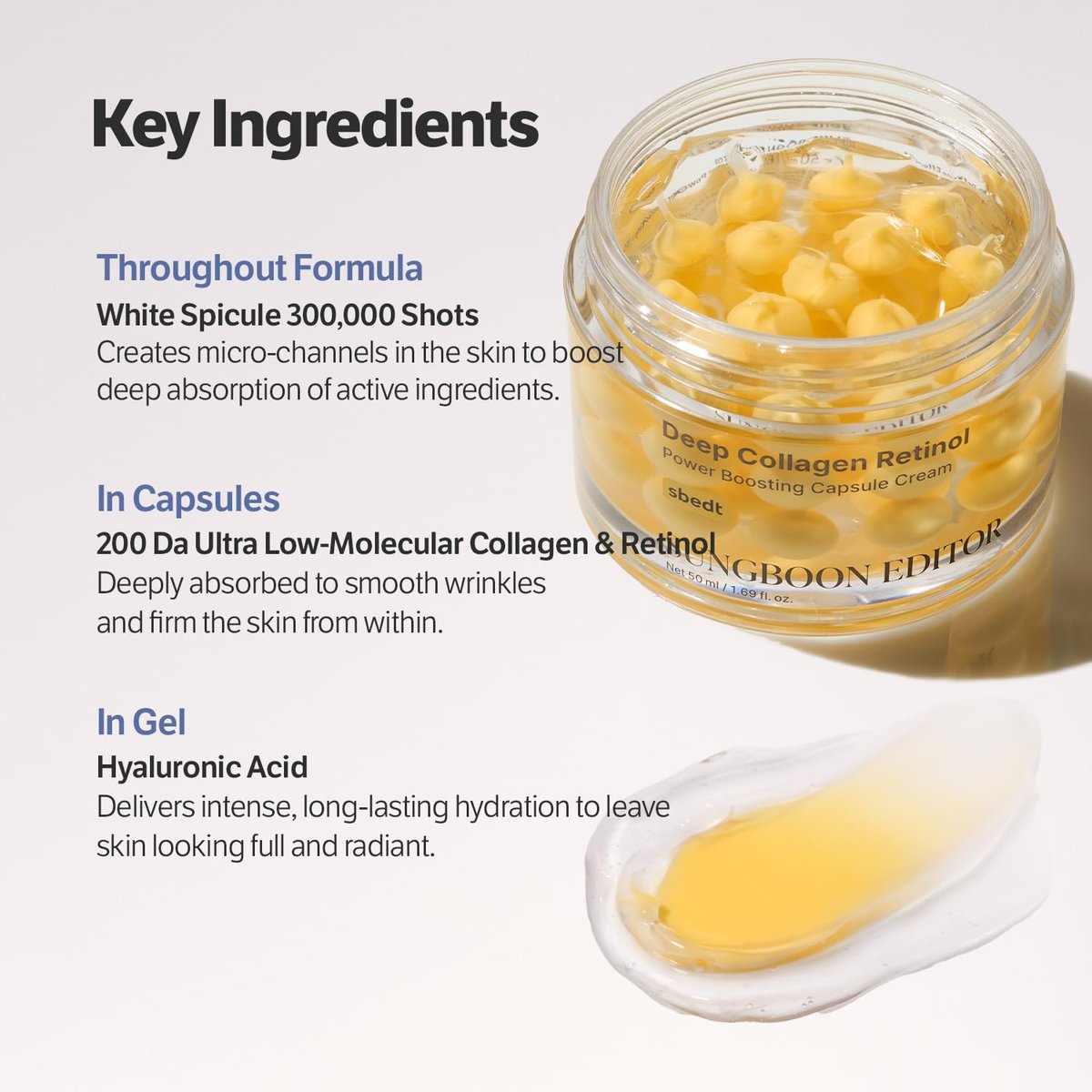 SUNGBOON EDITOR Deep Collagen Retinol Capsule Cream – Anti-Aging Night Cream for Fine Lines & Dry Skin with White Spicules, Collagen & Retinol | Korean Skincare, 1.69 fl.oz Avelisse