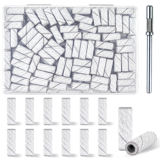 100 Pcs 240 Grit White Small Sanding Bands Nail Drill Bit - Extreme Fine Grit Mini Sanding Band for Acrylic Nails
