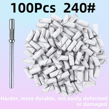 100 Pcs 240 Grit White Small Sanding Bands Nail Drill Bit - Extreme Fine Grit Mini Sanding Band for Acrylic Nails