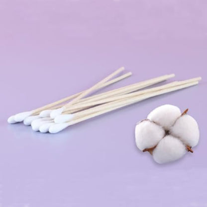 RIKWOG 200 Pcs 6 Inch Long Cotton Swabs with Extra Long Wooden Handle - Ideal for Cleaning, Jewelry, Polishing, Makeup, and Pet Care
