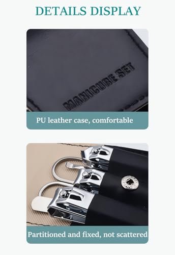 6-Piece Nail Clipper Set - Stainless Steel Toenail & Fingernail Clippers with PU Leather Case - Travel Manicure Kit Gift Avelisse
