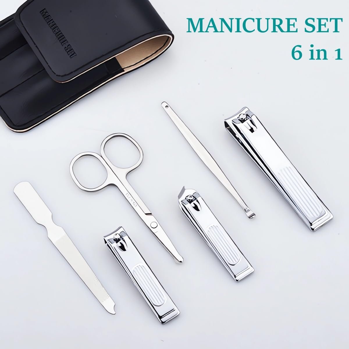 6-Piece Nail Clipper Set - Stainless Steel Toenail & Fingernail Clippers with PU Leather Case - Travel Manicure Kit Gift Avelisse
