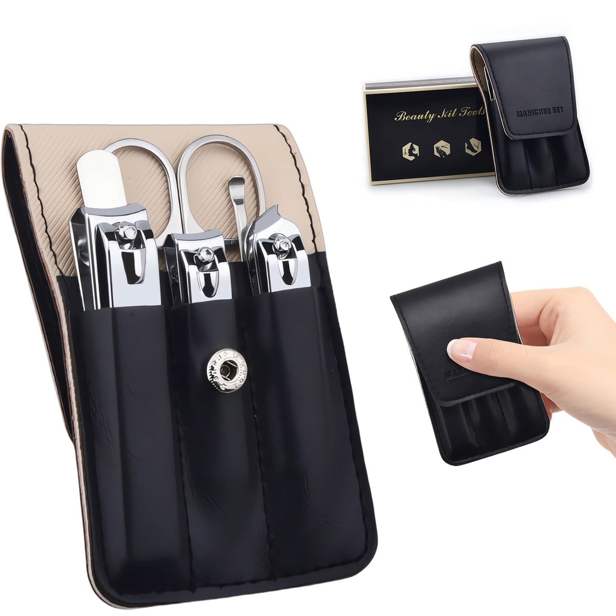 6-Piece Nail Clipper Set - Stainless Steel Toenail & Fingernail Clippers with PU Leather Case - Travel Manicure Kit Gift Avelisse