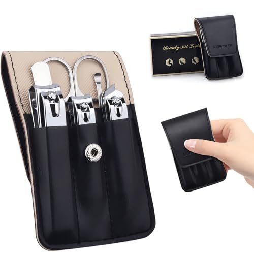 6-Piece Nail Clipper Set - Stainless Steel Toenail & Fingernail Clippers with PU Leather Case - Travel Manicure Kit Gift Avelisse