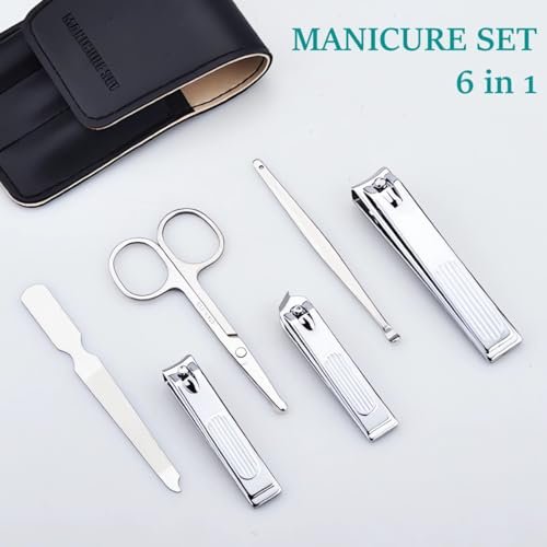 6-Piece Nail Clipper Set - Stainless Steel Toenail & Fingernail Clippers with PU Leather Case - Travel Manicure Kit Gift Avelisse
