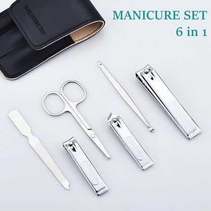 6-Piece Nail Clipper Set - Stainless Steel Toenail & Fingernail Clippers with PU Leather Case - Travel Manicure Kit Gift Avelisse