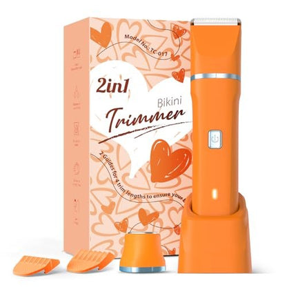 Risina Waterproof 2-in-1 Rechargeable Facial Hair Remover & Bikini Trimmer for Women – Painless Electric Shaver for Lip, Arms, Face, Peach Fuzz