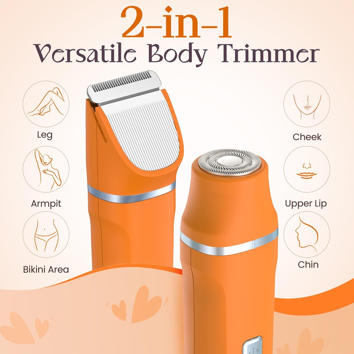 Risina Waterproof 2-in-1 Rechargeable Facial Hair Remover & Bikini Trimmer for Women – Painless Electric Shaver for Lip, Arms, Face, Peach Fuzz - görsel 5