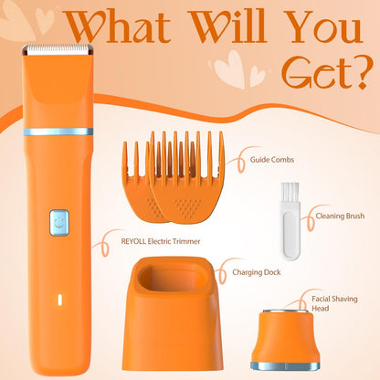 Risina Waterproof 2-in-1 Rechargeable Facial Hair Remover & Bikini Trimmer for Women – Painless Electric Shaver for Lip, Arms, Face, Peach Fuzz