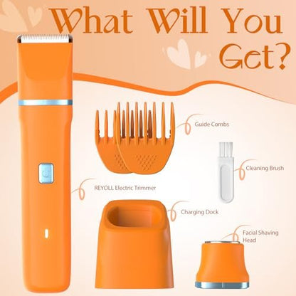Risina Waterproof 2-in-1 Rechargeable Facial Hair Remover & Bikini Trimmer for Women – Painless Electric Shaver for Lip, Arms, Face, Peach Fuzz