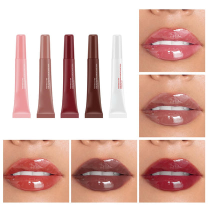 DENESTUP 5-Piece Hydrating Lip Gloss Jam Set – High Shine Glass Finish Nude Colors, Moisturizing Glitter Plumping Lip Gloss, Shiny Jelly Liquid Lipstick for Women & Girls