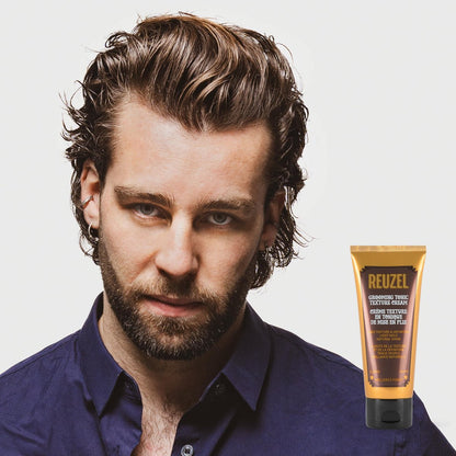 REUZEL Grooming Tonic Texture Cream – Light Hold, Natural Shine, Curl Definition & Heat Protection for All Hair Types (3.38 oz) Avelisse