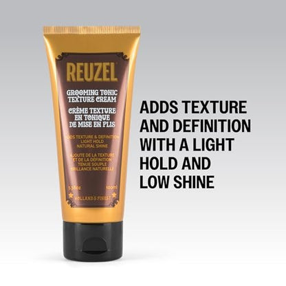 REUZEL Grooming Tonic Texture Cream – Light Hold, Natural Shine, Curl Definition & Heat Protection for All Hair Types (3.38 oz) Avelisse