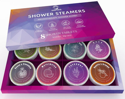 8-Pack Shower Steamers Aromatherapy Basket Set - Organic Essential Oils Shower Bombs for Relaxation & Self Care, Ideal Mother's Day Gifts for Mom, Teacher Appreciation Gifts for Women & Men